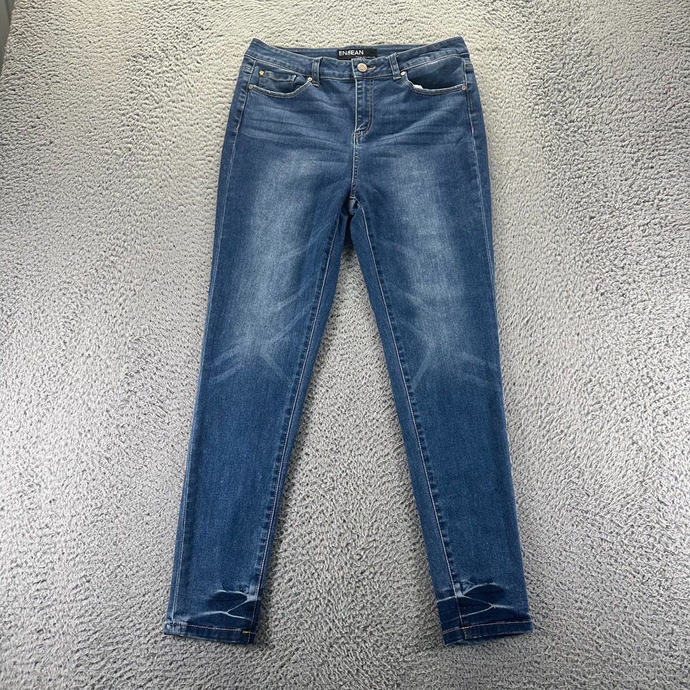 Enjean Jeans Womens 11 Blue Cotton Denim Skinny Leg Workwear Medium Wash Faded
